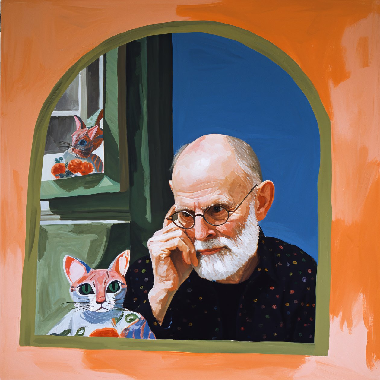 Chat et un artiste se regardant dans un miroir - F. Abderrahim