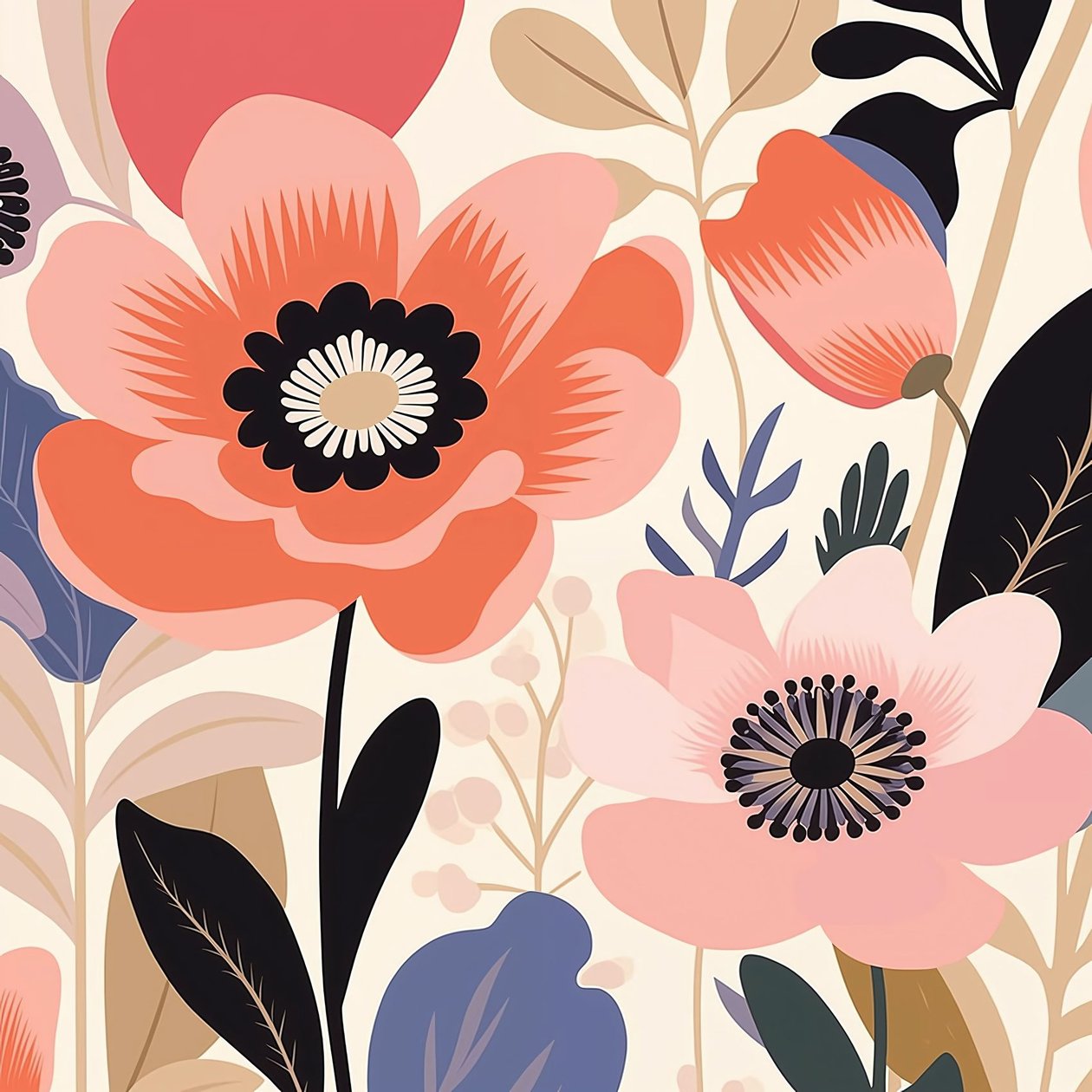 Illustration botanique fleurs pastel audacieuses style Matisse - F. Abderrahim