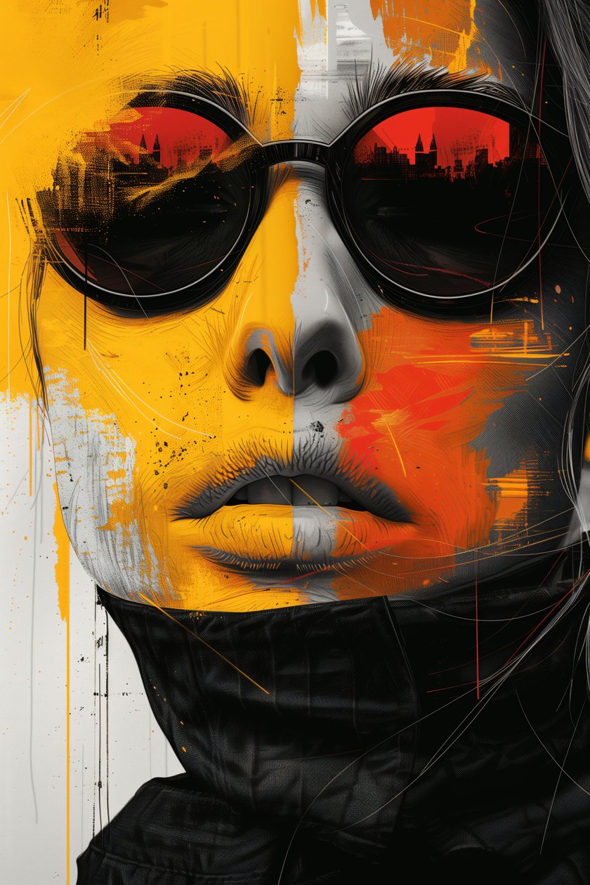 Portrait abstrait minimaliste de femme de science-fiction surréaliste portant des lunettes - F. Abderrahim