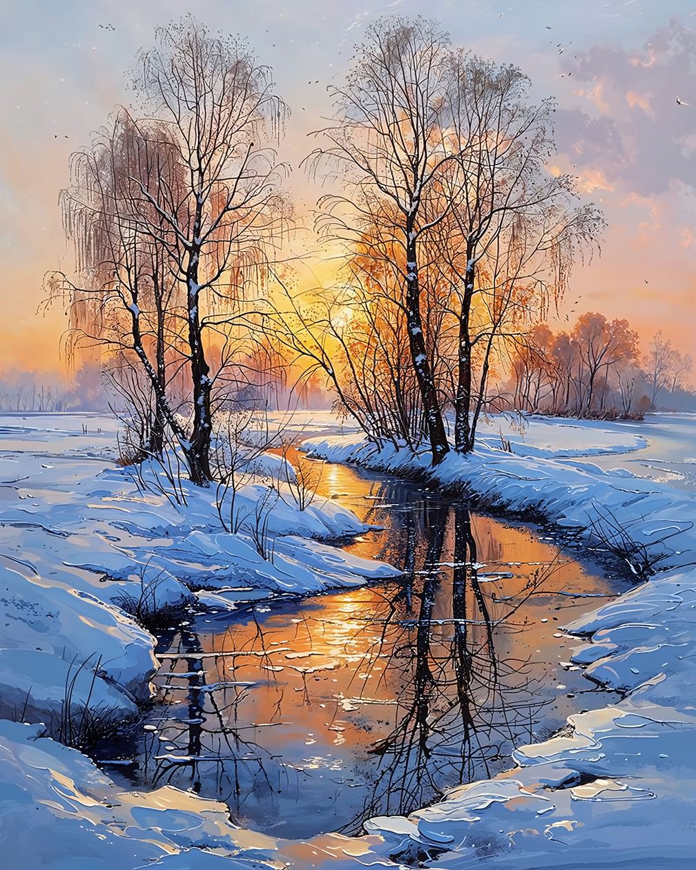 Un lac en hiver au coucher du soleil - F. Abderrahim