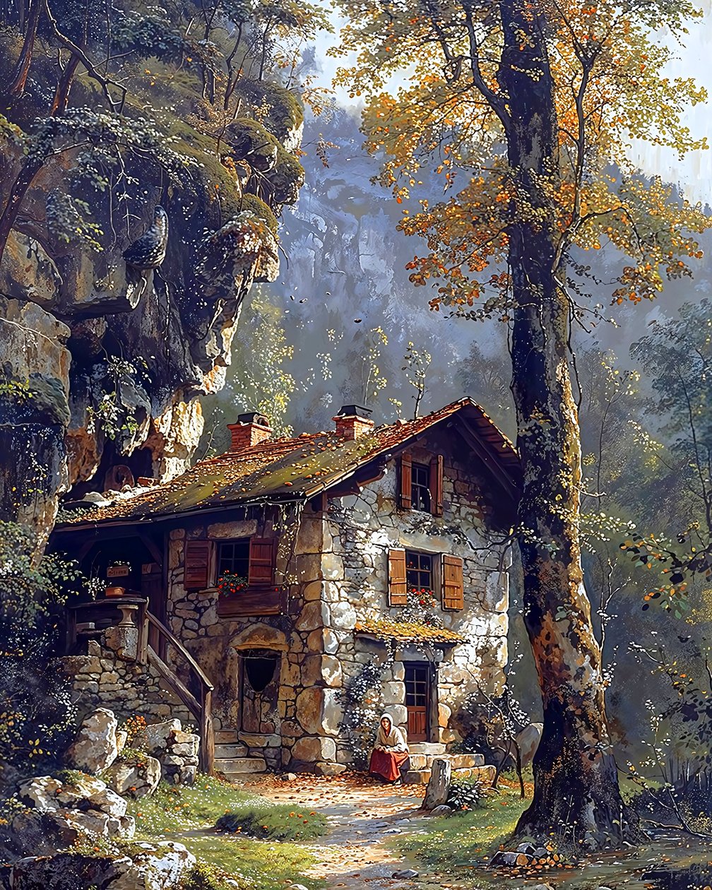 Une vieille maison de campagne au milieu d