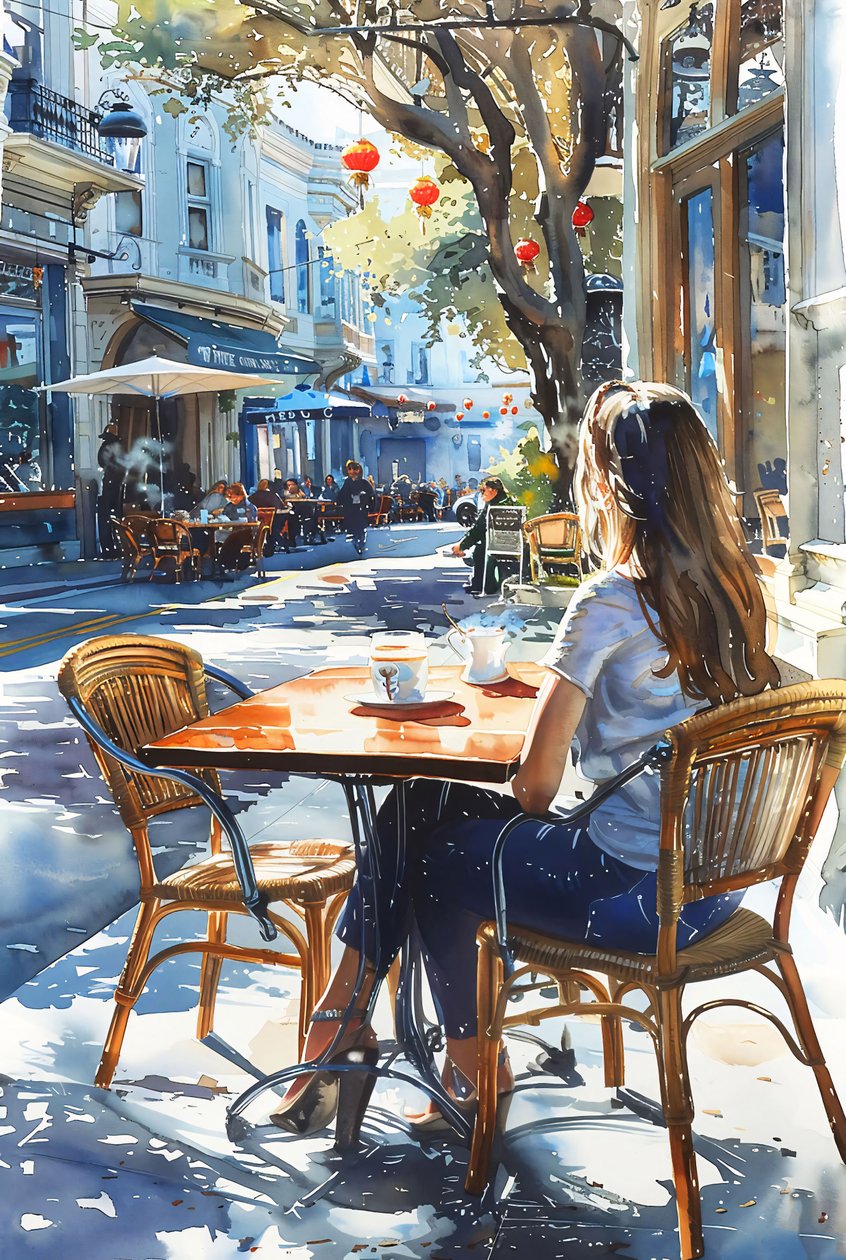 Une femme assise sur une chaise dans un café d