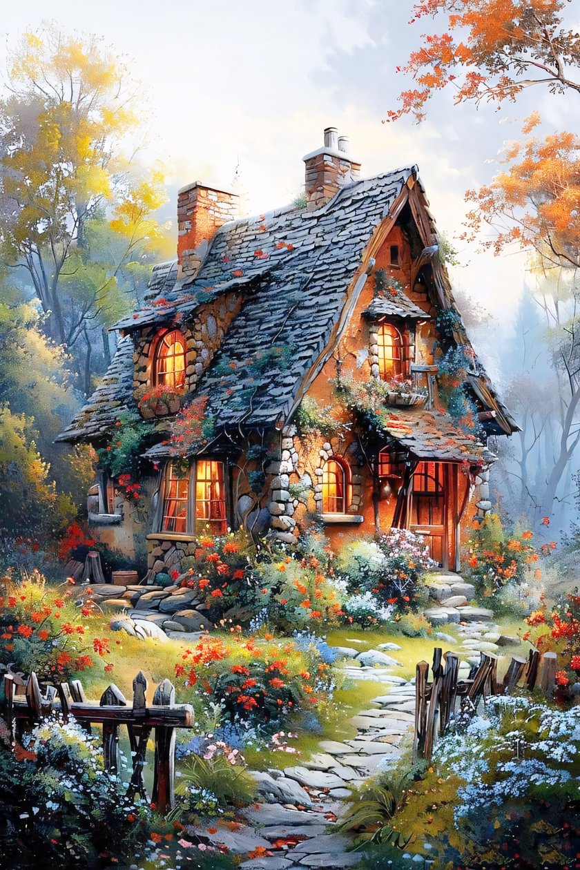 Peinture de paysage sur toile, peinture de maison de ferme, décoration murale de la nature - F. Abderrahim