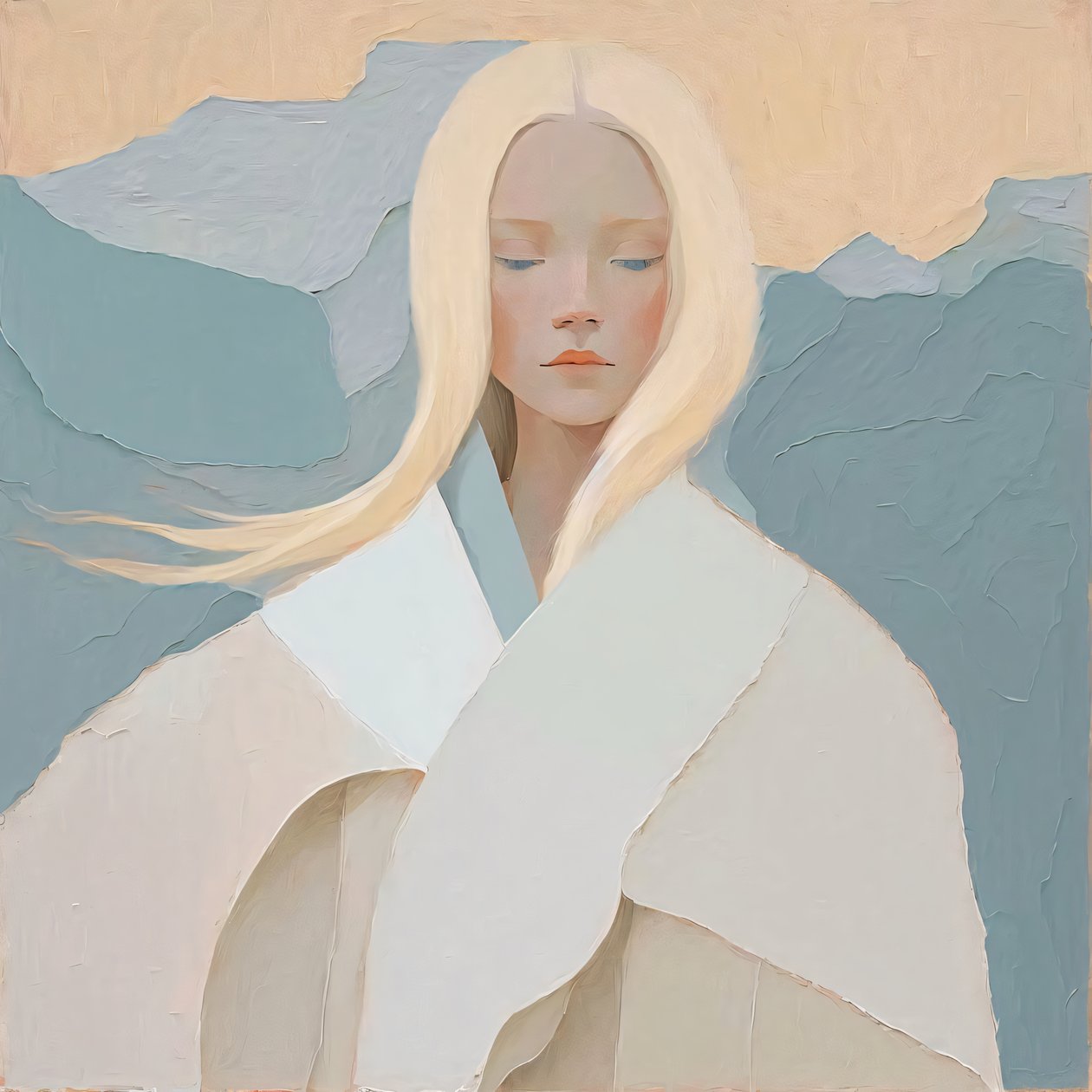 Peinture abstraite, Blonde blanche en blanc, art mural beauté | impression sur demande - F. Abderrahim