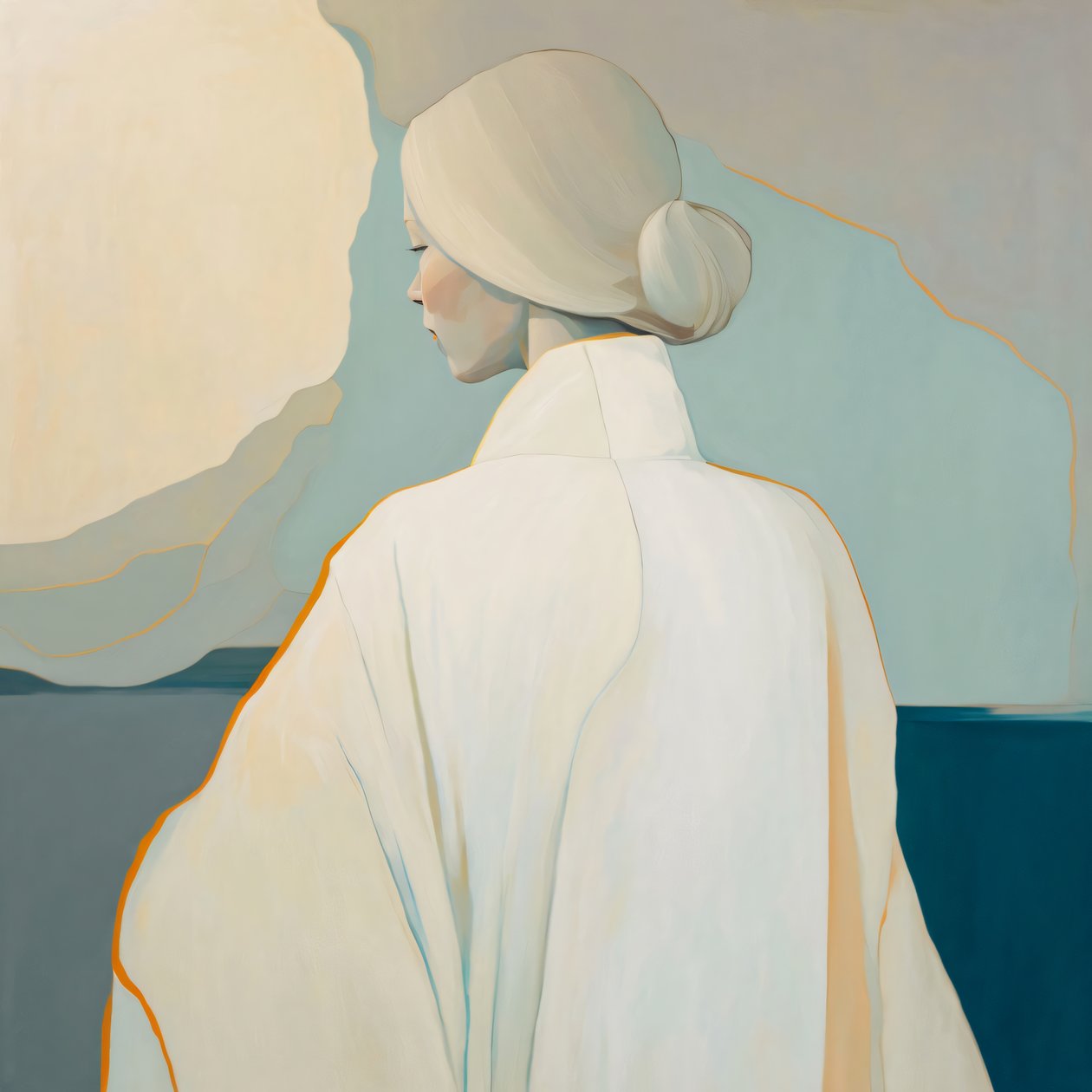 Portrait abstrait Fille aux cheveux clairs en blanc, beauté poster prints quality - F. Abderrahim