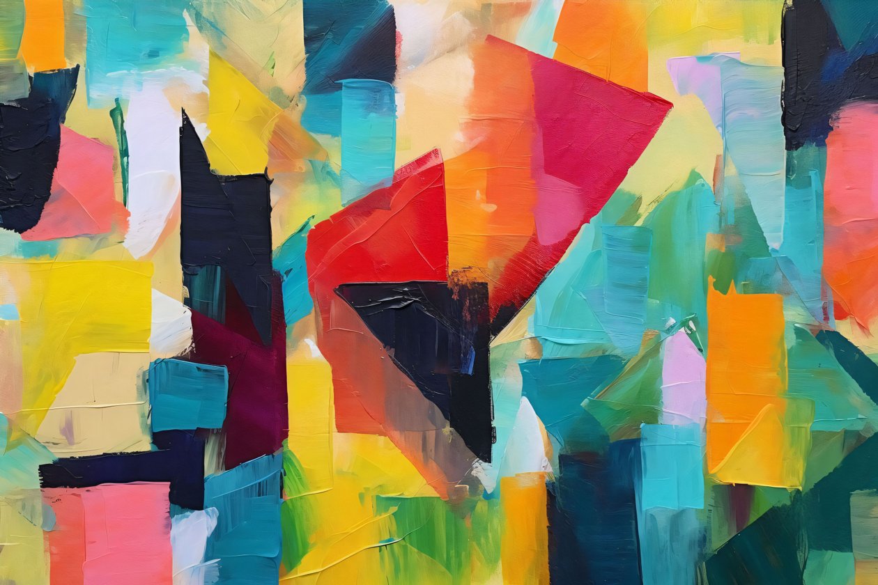Fusion géométrique acrylique abstraite Couleurs vives, décoration murale pour le salon - F. Abderrahim