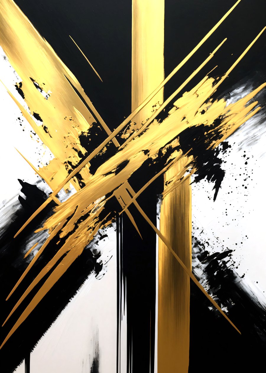 Peinture or et noir, art contemporain, toile de grande dimension, impression personnalisée - F. Abderrahim