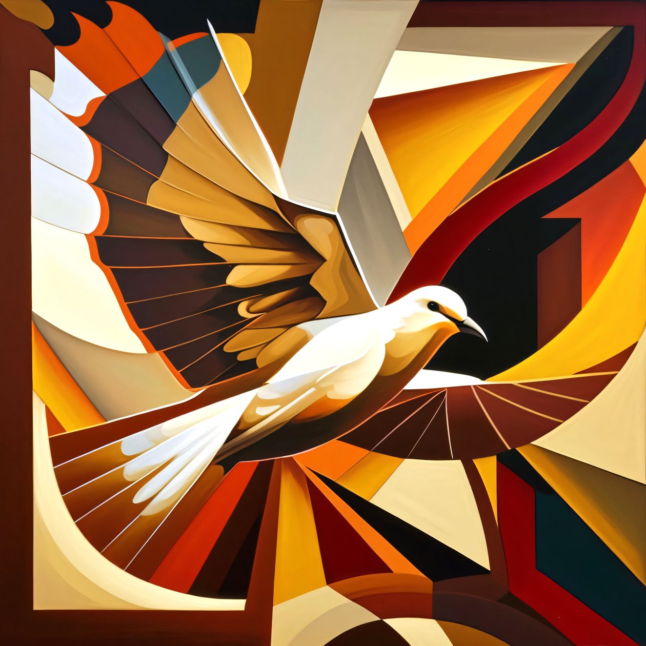 Peace Doves Peinture de style cubiste, impressions sur toile personnalisées en ligne - F. Abderrahim