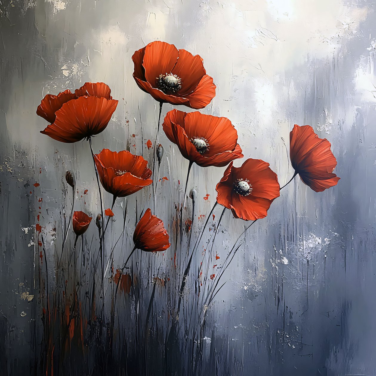 Art mural moderne sur toile des coquelicots rouges, Décorations murales pour toutes les pièces - F. Abderrahim