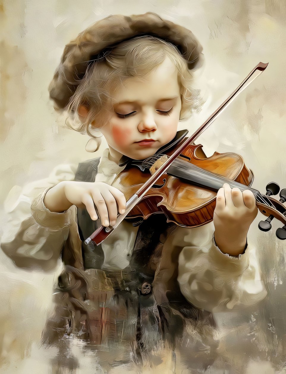 fille jouant du violon, poster de qualité, art mural - F. Abderrahim