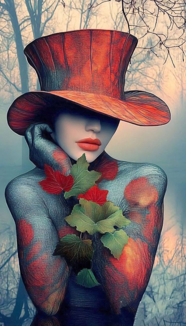 fille avec chapeau rouge, art mural décoratif et toiles imprimées - F. Abderrahim