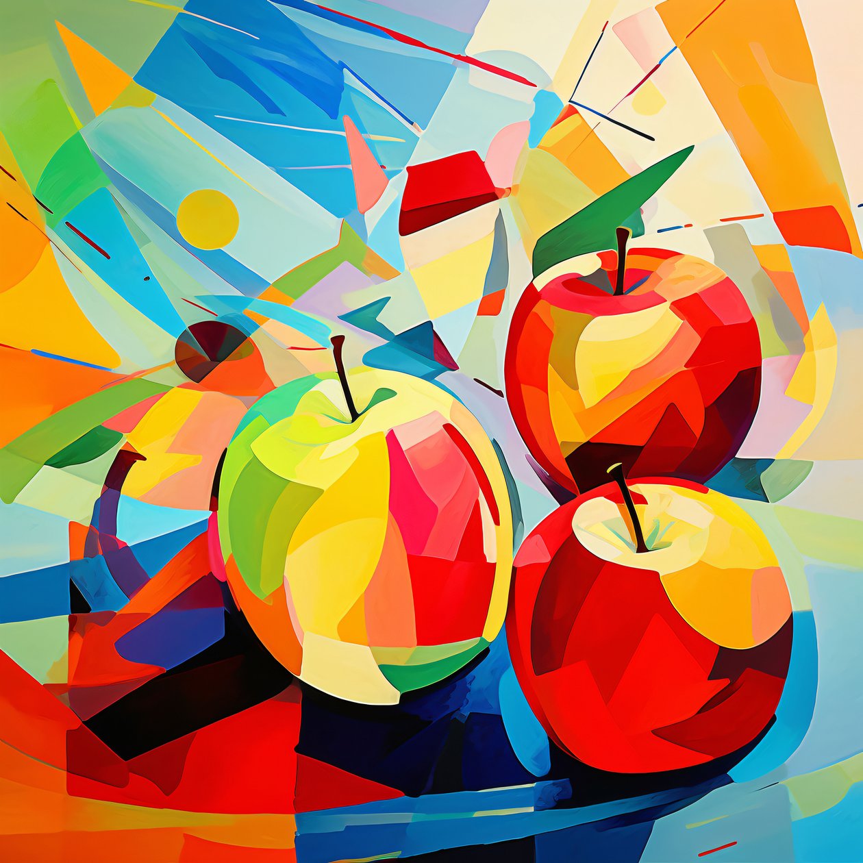 Pommes abstraites cubistes, décoration murale pour la cuisine | impression sur demande - F. Abderrahim