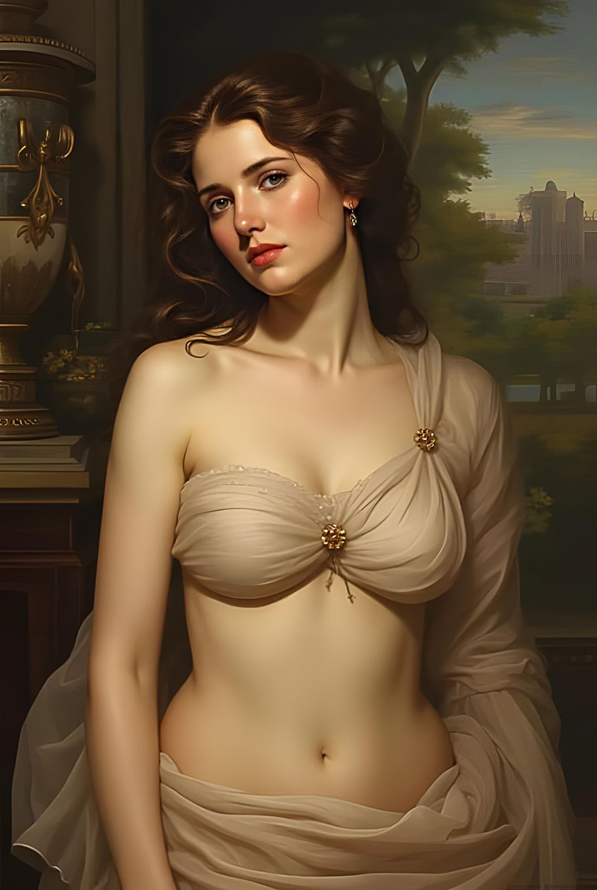 Femme de profil en amour, Fantaisie, peinture surréaliste, décoration murale. - F. Abderrahim
