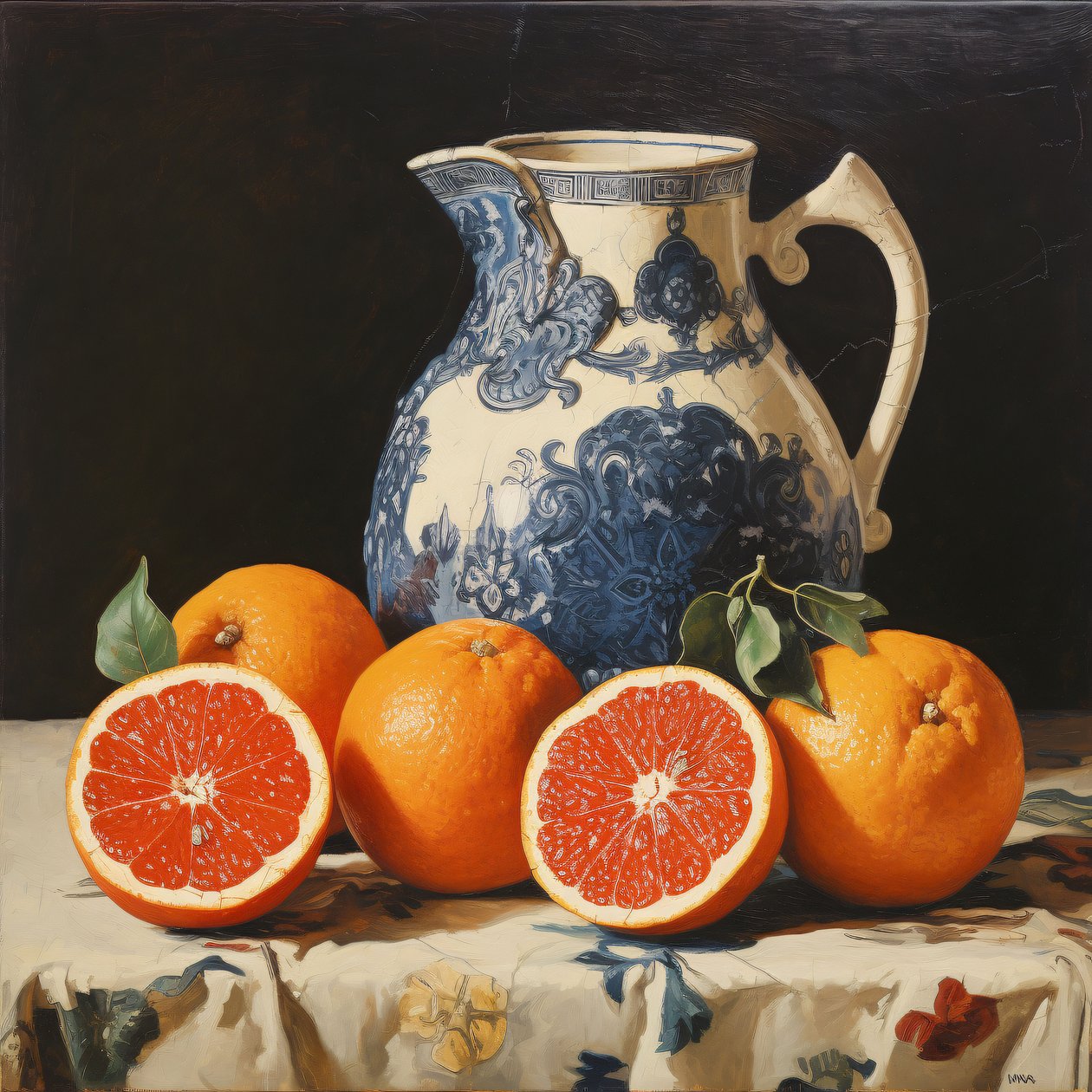 Nature morte orange, peinture à l
