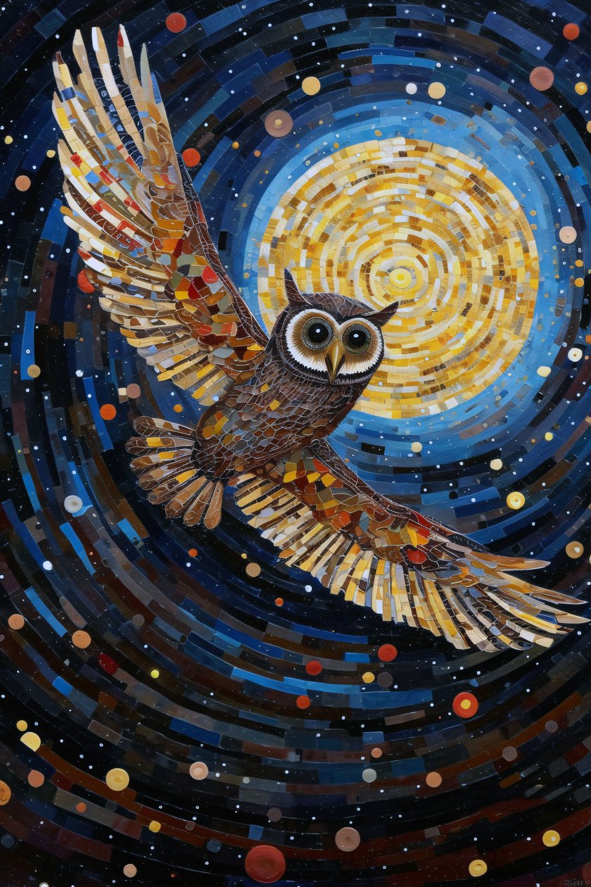La chouette qui vole dans le ciel étoilé de la nuit, impressions sur toile personnalisées en ligne - F. Abderrahim