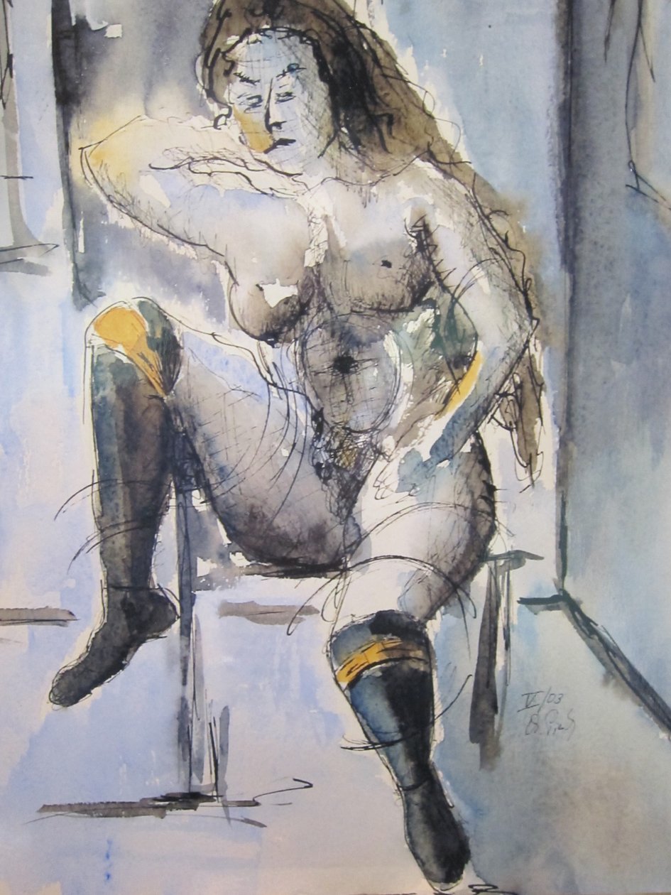 Nu assis en bleu - Christian Piecuch