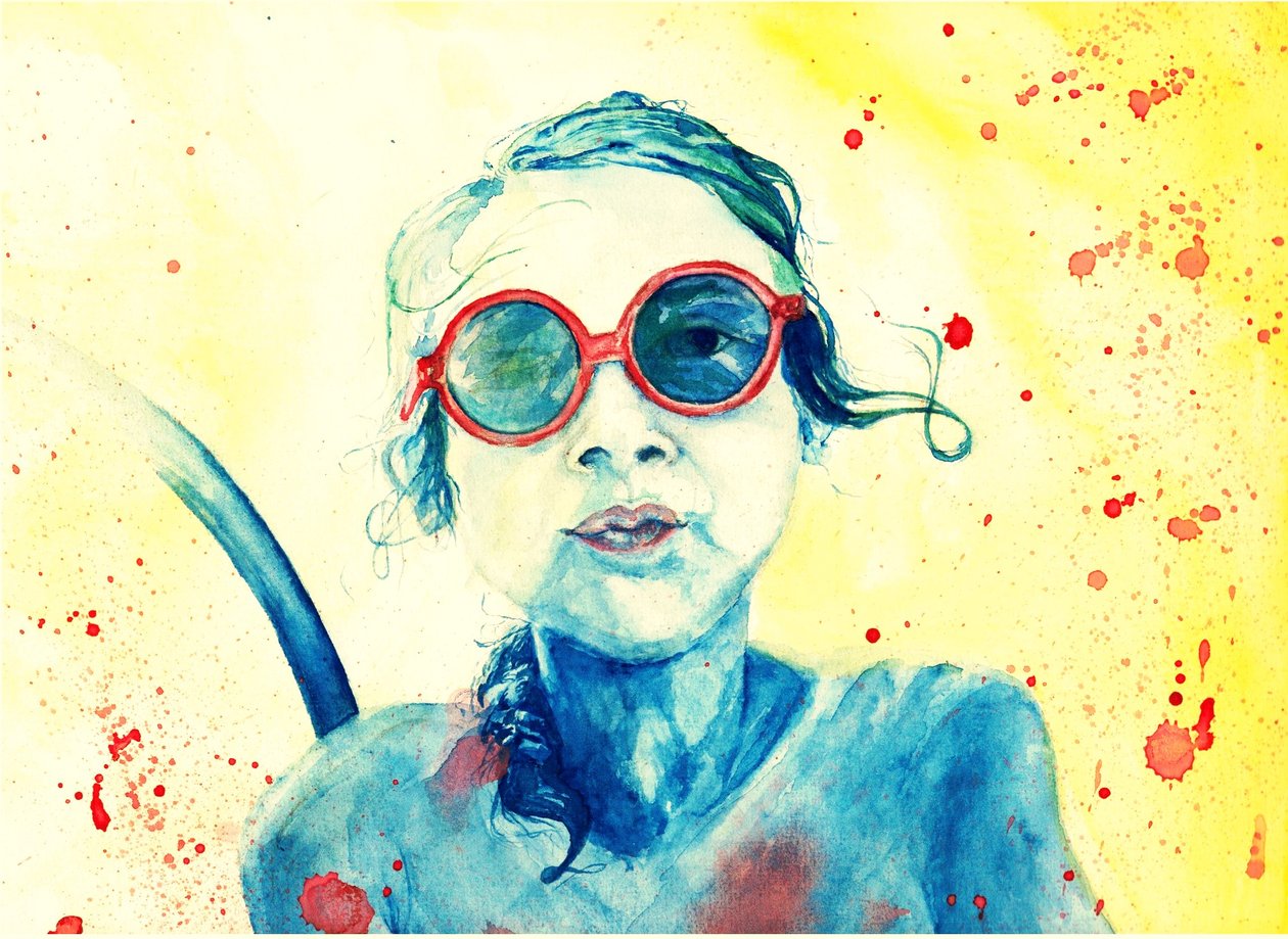Fille avec des lunettes de soleil rouges - Phantalis