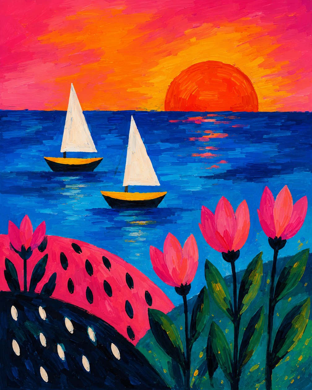 Coucher de soleil sur une mer de fleurs - Nomi Morina