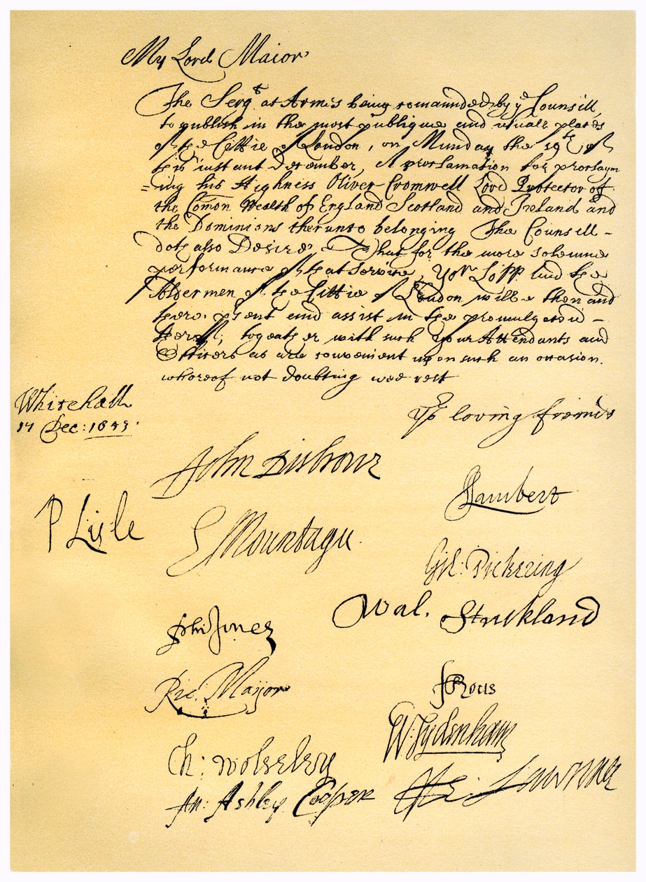 Lettre au Lord Maire de Londres, 17 décembre 1653 - 2nd Earl of Manchester Edward Montagu