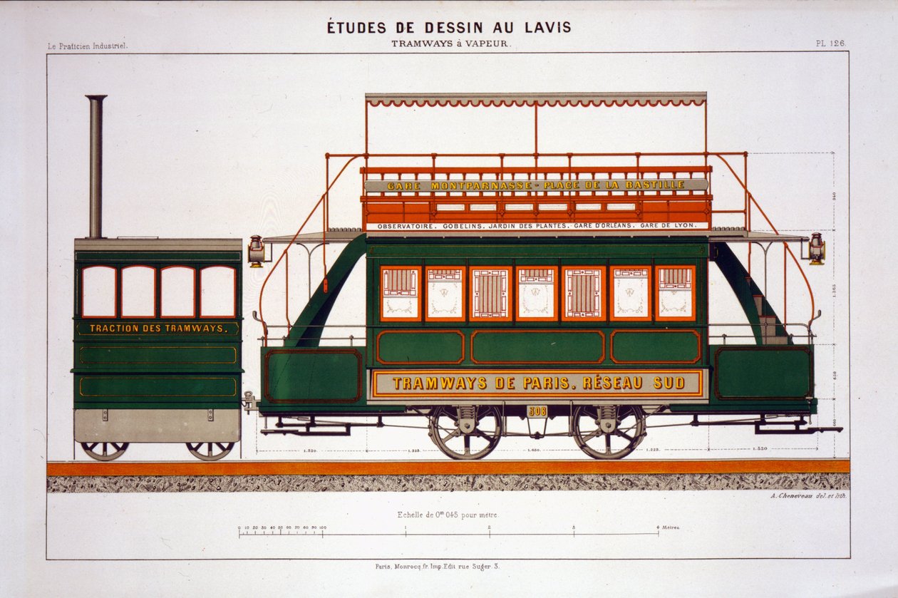 Conception pour un tramway à vapeur, planche 126 de The Industrial Practitioner, gravée par l