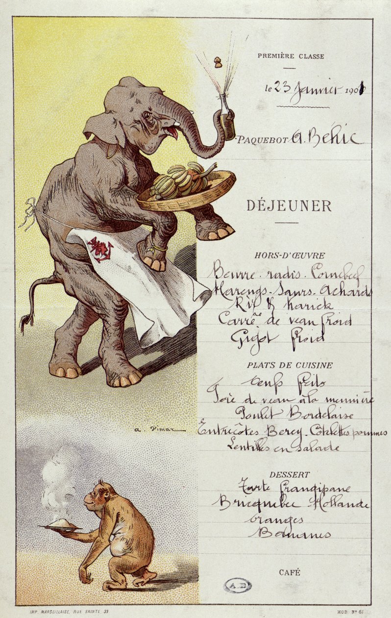 Menu de première classe du paquebot 