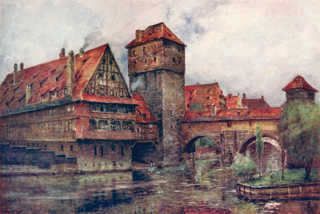Le Henkersteg, avec la Wasserturm, Nuremberg, Allemagne, vers 1905 - AG Bell