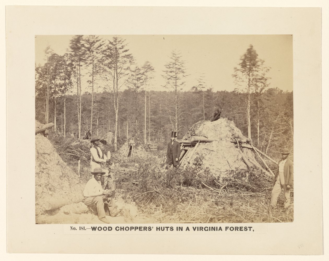 N° 181. Cabanes de coupeurs de bois dans une forêt de Virginie. - A.J. Russell