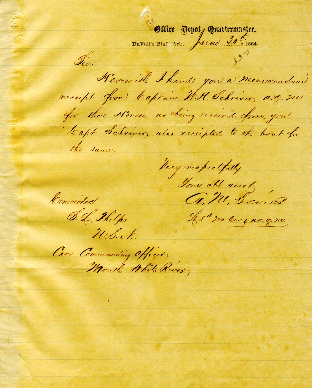 Lettre de A. M. Sevier, Duvall