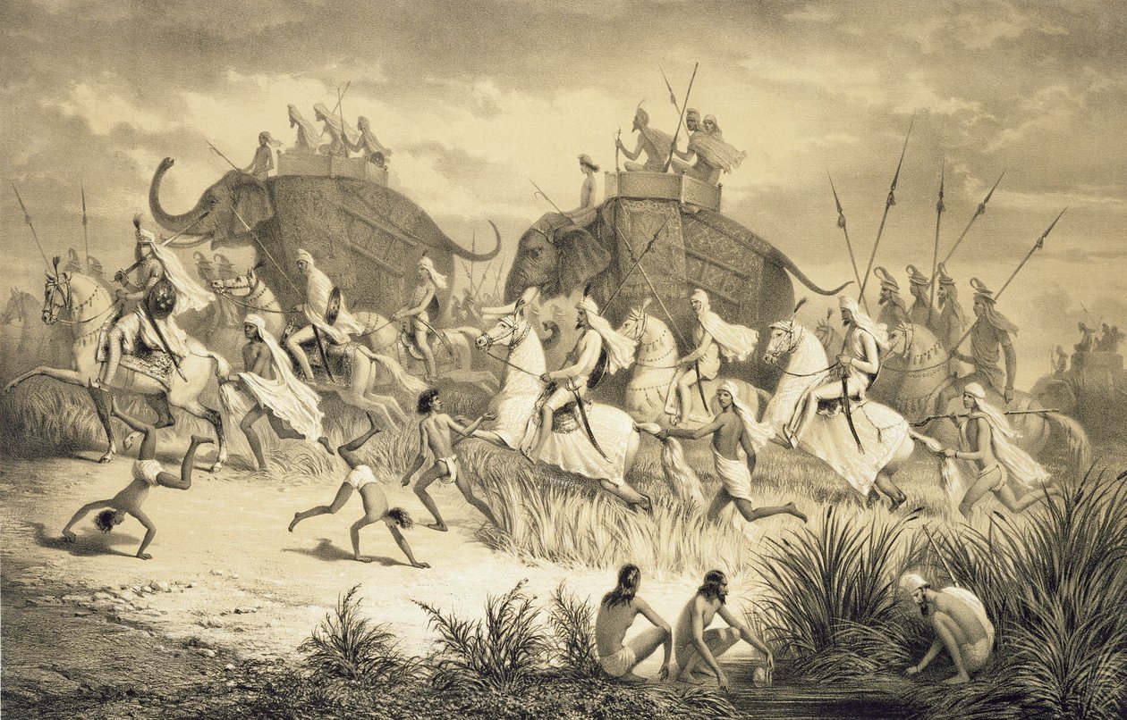 Cavalcade de chefs sikhs sur des éléphants, de 