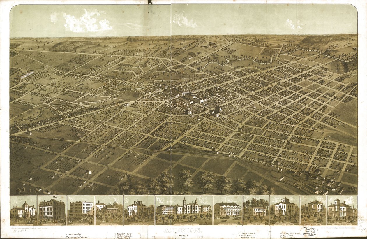 Adrian, Michigan 1866. LOC 73693418 - A.; Chicago Lithographing Co. Ruger