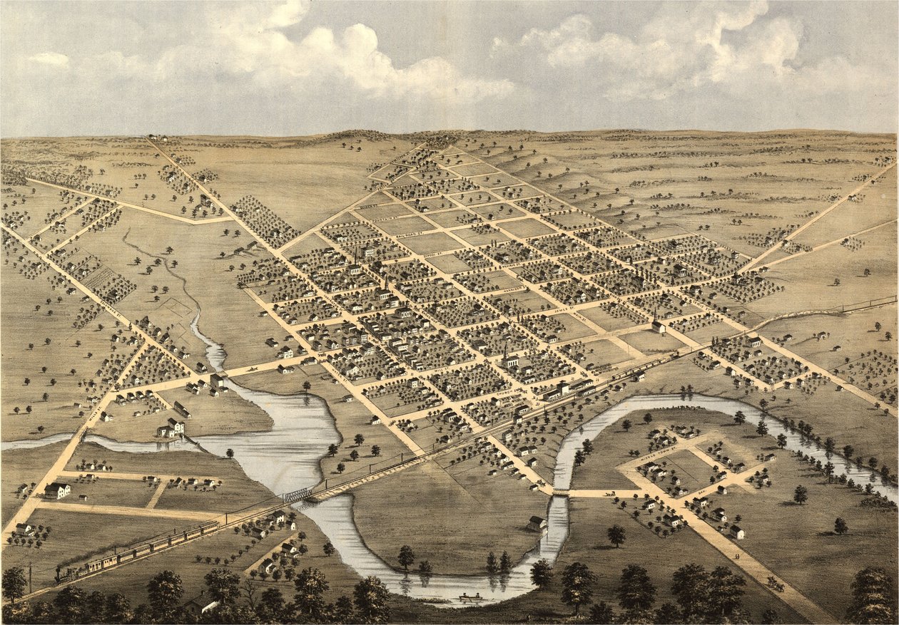 Vue aérienne de Columbus, Columbia Co., Wisconsin 1868. LOC 73694538 - A.; Chicago Lithographing Co. Ruger
