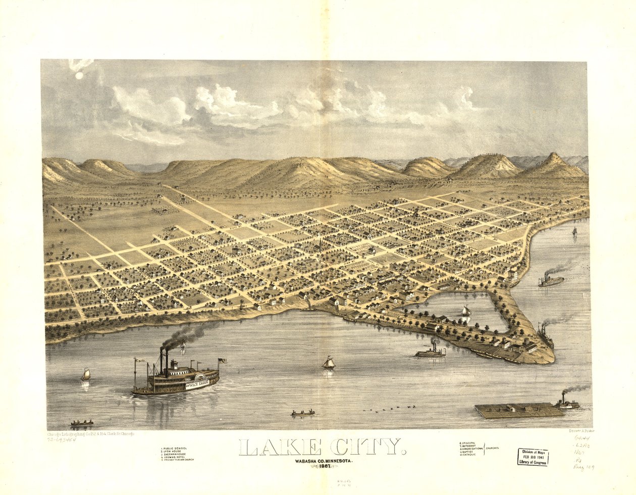 Lake City, Wabasha Co, Minnesota 1867. LOC 73693454 - A.; Chicago Lithographing Co. Ruger