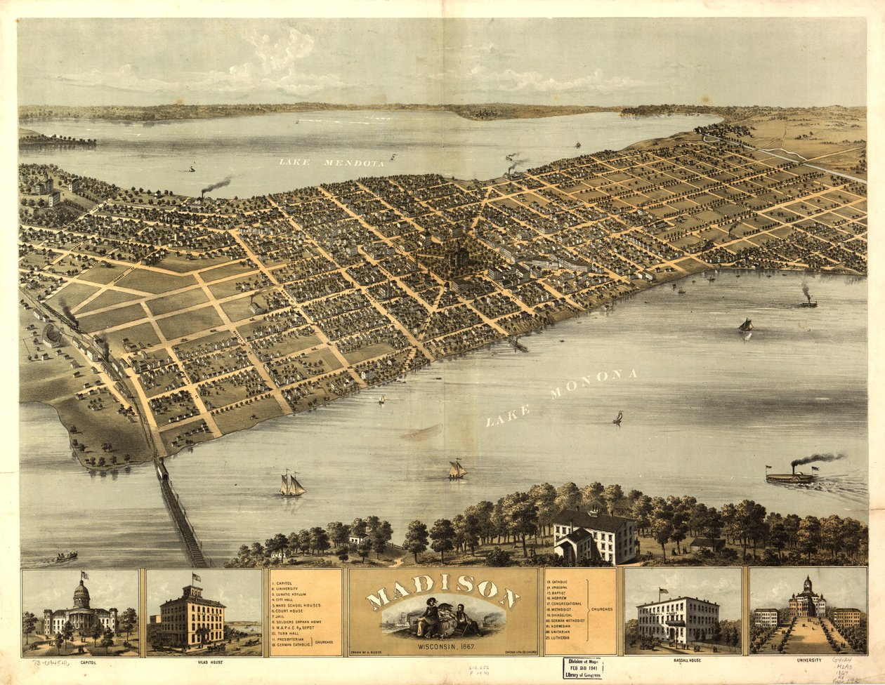 Madison, Wisconsin 1867. LOC 73694546 - A.; Chicago Lithographing Co. Ruger