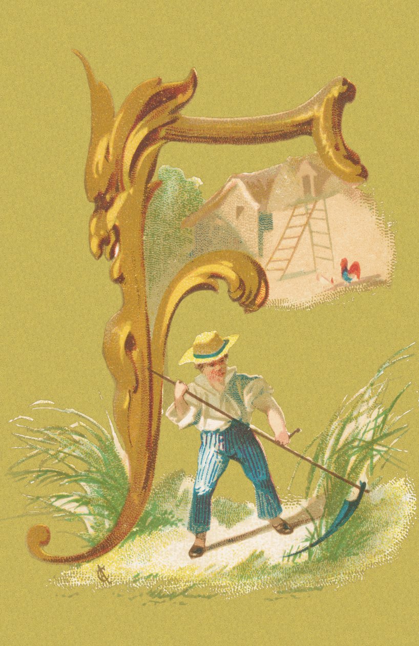 F : faucheur, faux, foin, ferme - A. Cordier