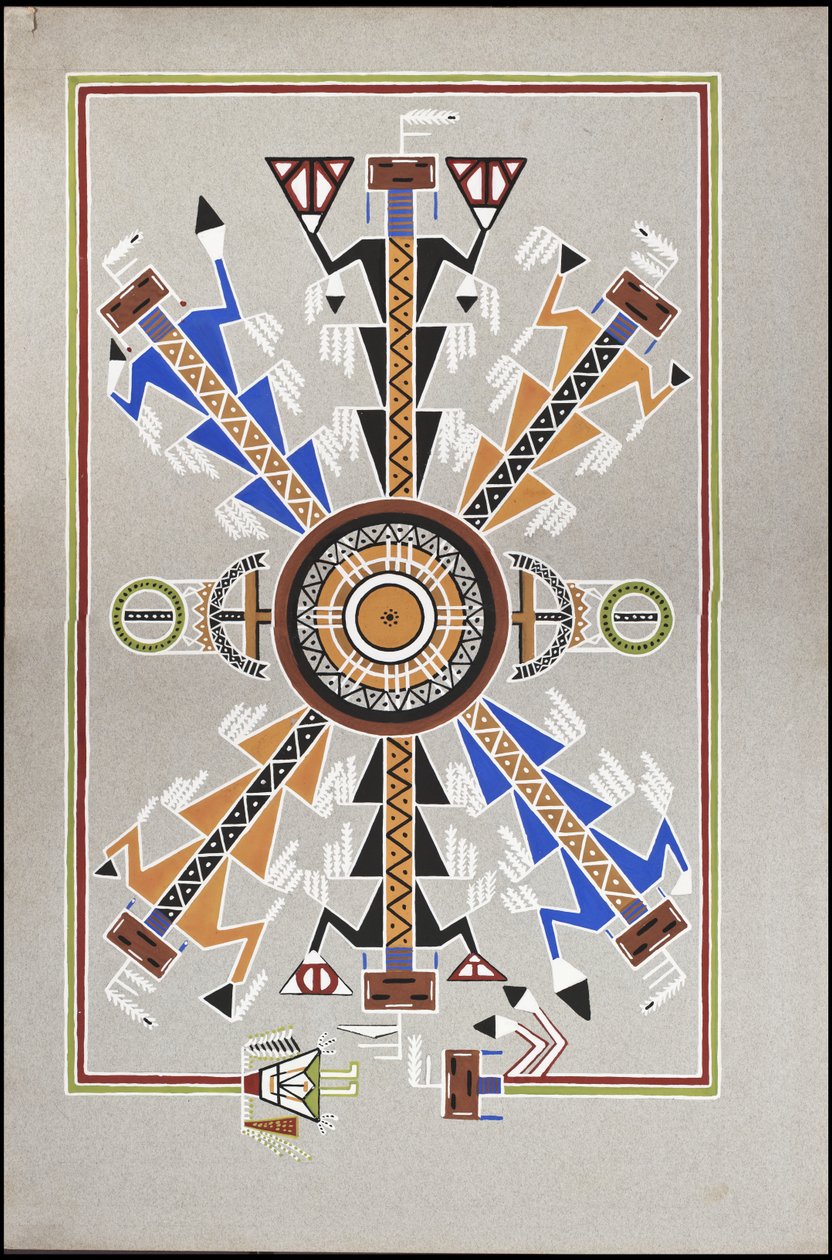 Dessins représentant le lieu de sépulture de "Cadunce" un Indien Chippewa "Homme Médecine", une peinture de sable Navajo et des peintures sur pierre Crow - A. Grossman