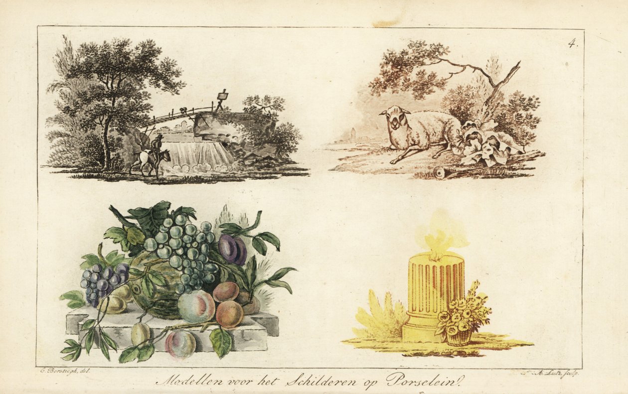 Modèles pour peinture sur porcelaine : paysages, fruits, bougie - A. Lutz