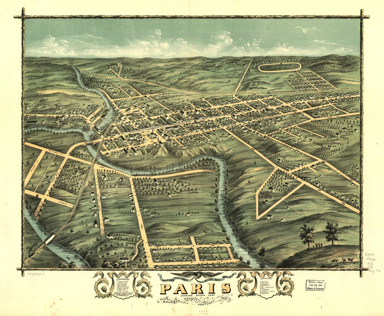 Vue aérienne de la ville de Paris, comté de Bourbon, Kentucky 1870. LOC 73693417 - A. Ruger