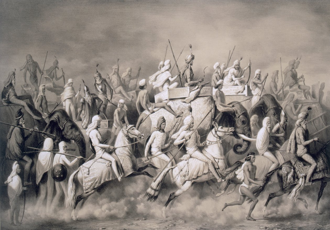 Chir Singh, Maharajah des Sikhs et roi du Pendjab avec sa suite chassant près de Lahore, 1859 - A. Soltykoff