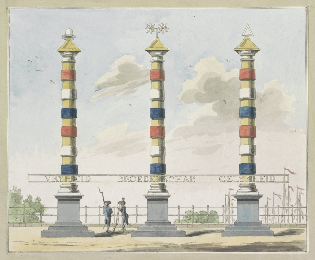 Liberté, Fraternité et Égalité, décoration sur le Hogesluis, 1795 - A. Verkerk