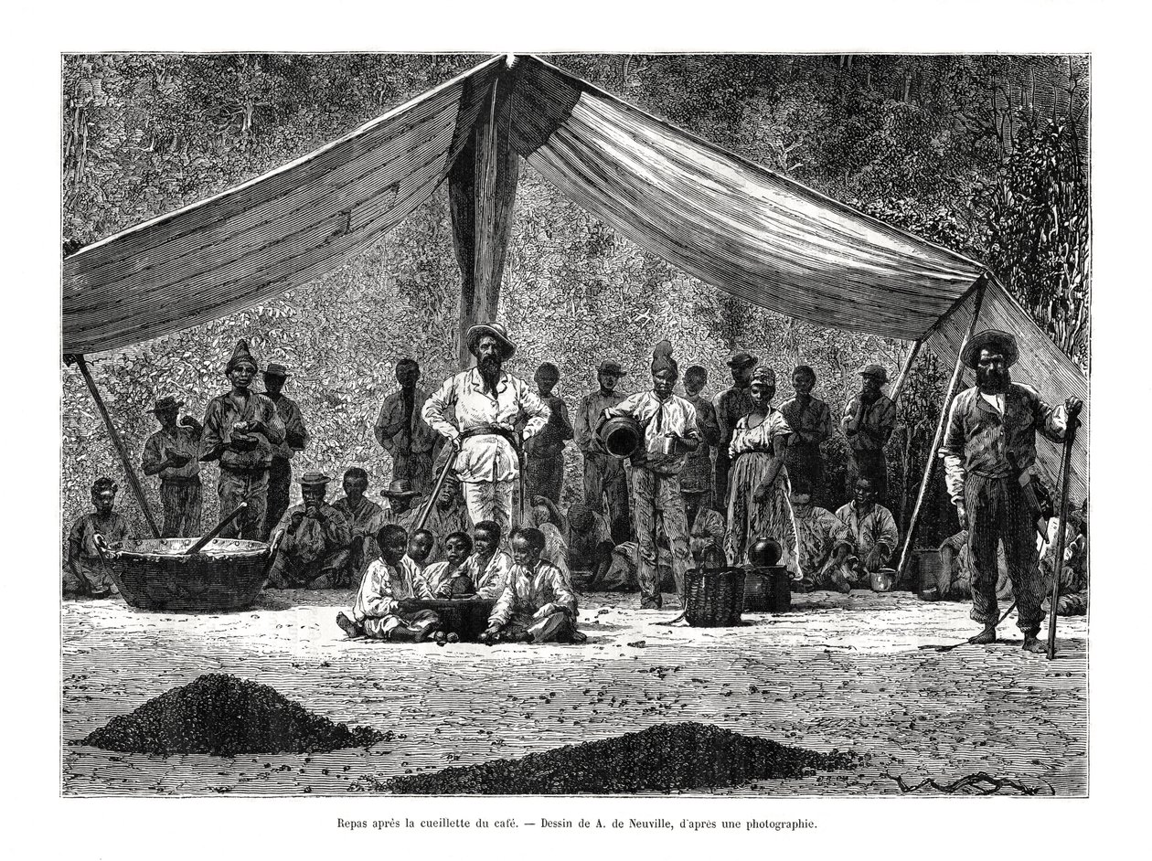 Un repas après la récolte du café, Brésil, 19e siècle - A. de Neuville