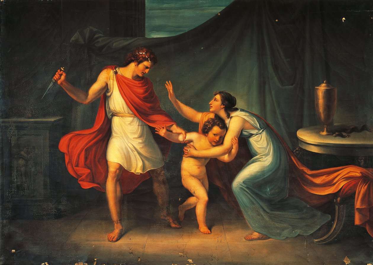 Pyrrhus menace la vie du petit Astyanax - Abbondio Bagutti