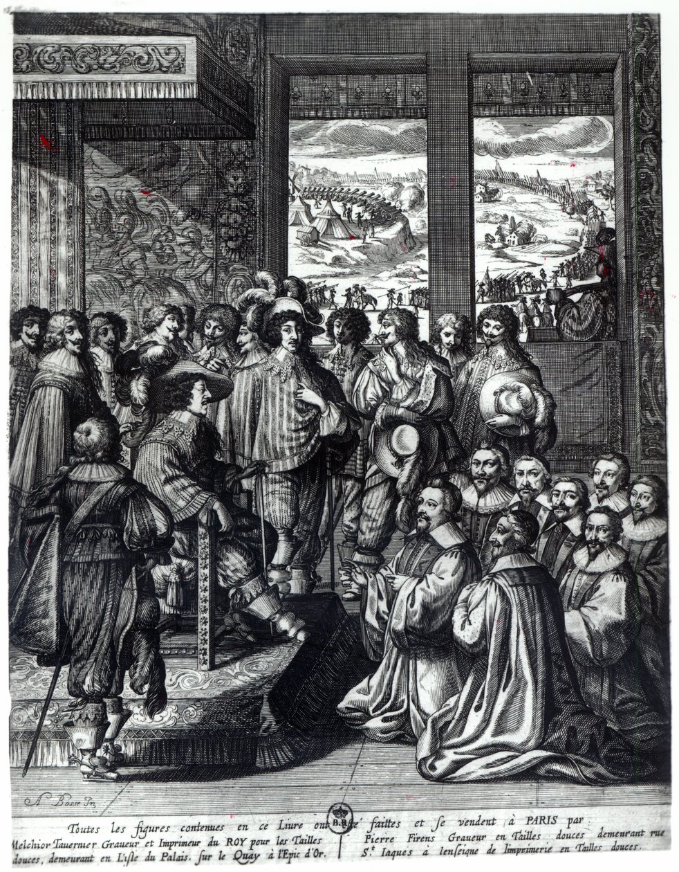 Louis XIII (1601-43) de retour du siège de La Rochelle, félicité par le prévôt des marchands - Abraham Bosse