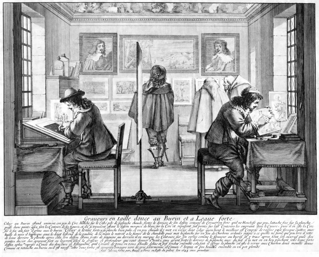 Graveurs de plaques travaillant avec galerie derrière, 1643 - Abraham Bosse