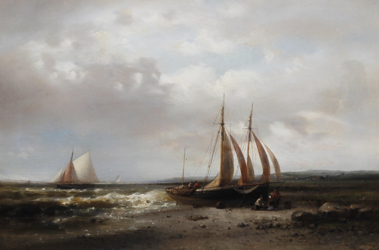 Scène côtière avec pêcheurs s