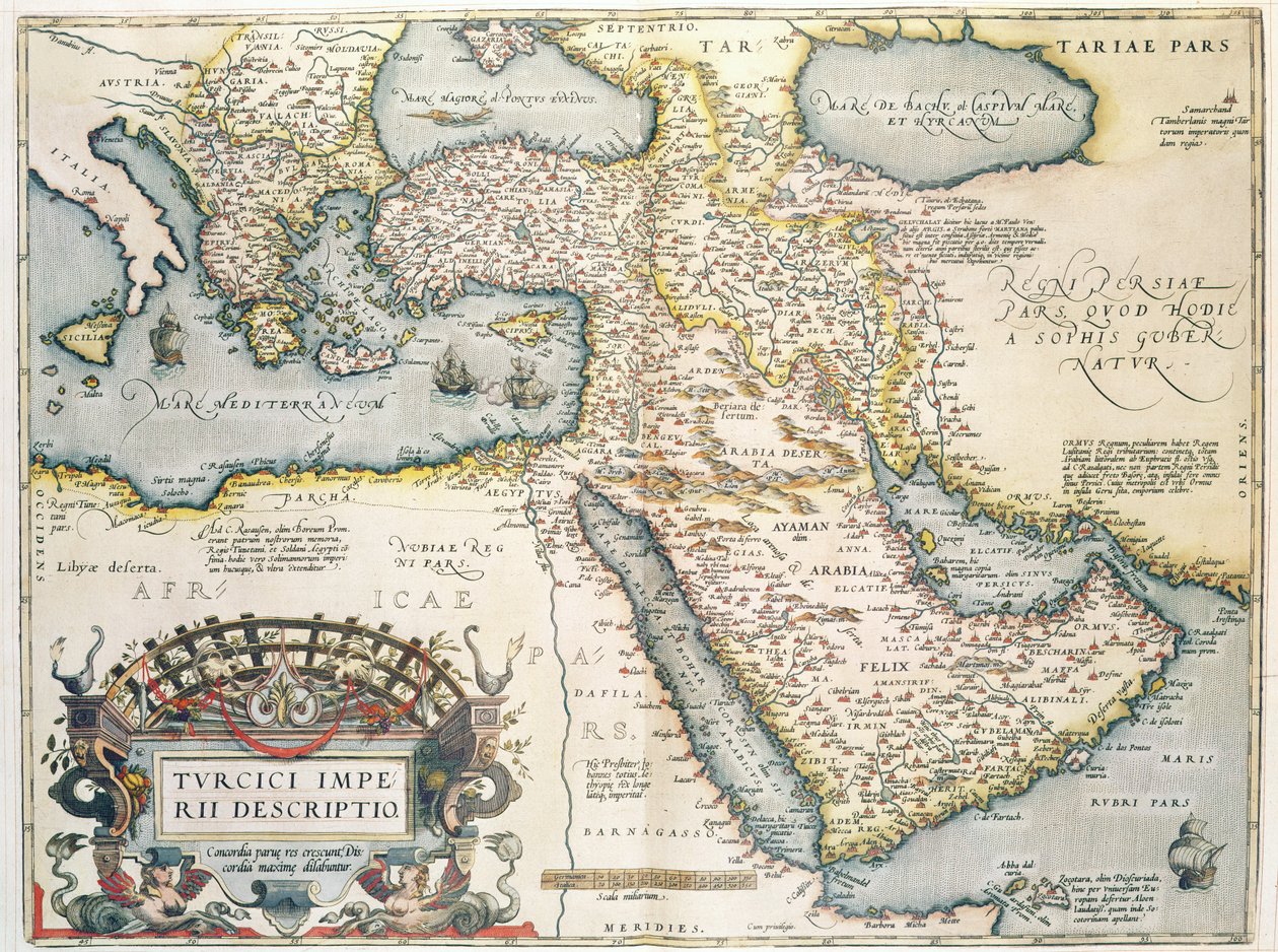 Carte du Moyen-Orient, de Theatrvm Orbis Terrarvm, 1570 (gravure en couleur) - Abraham Ortelius