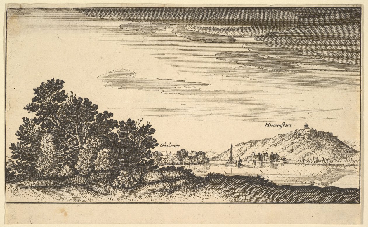 Paysage montrant Coblentz et Harmenstein, copie, 17ème siècle - Abraham Aubri