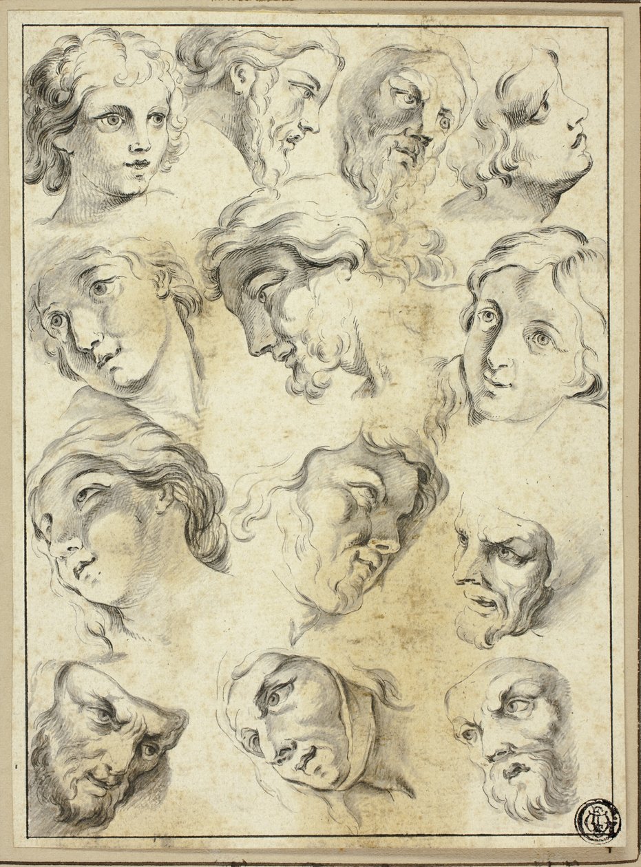 13 croquis de différents visages - Abraham Bloemaert
