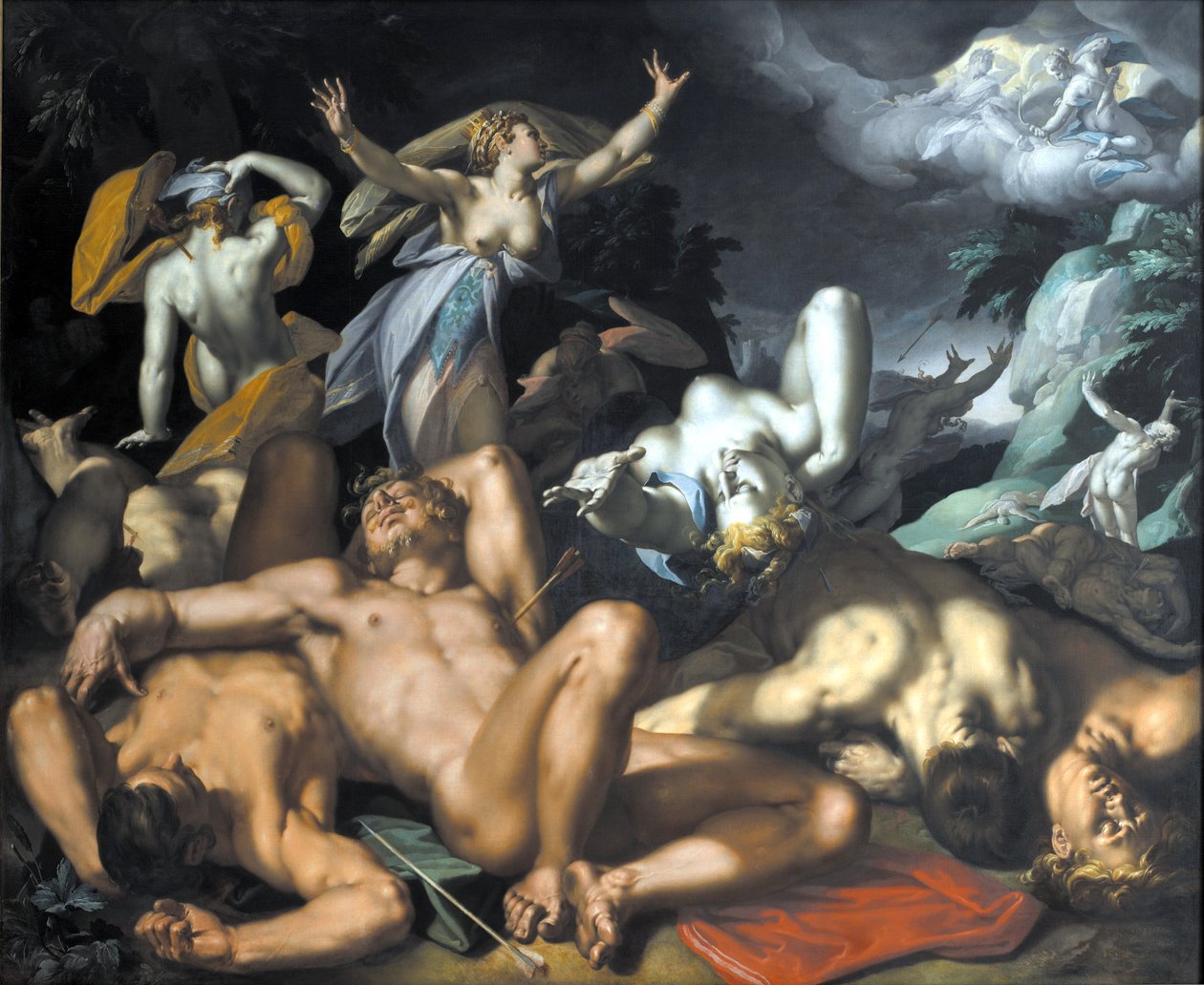 Danish : Apollo and Diana Punishing Niobe by Killing her Children Apollo and Diana Punishing Niobe by Killing her Children - Abraham Bloemaert
