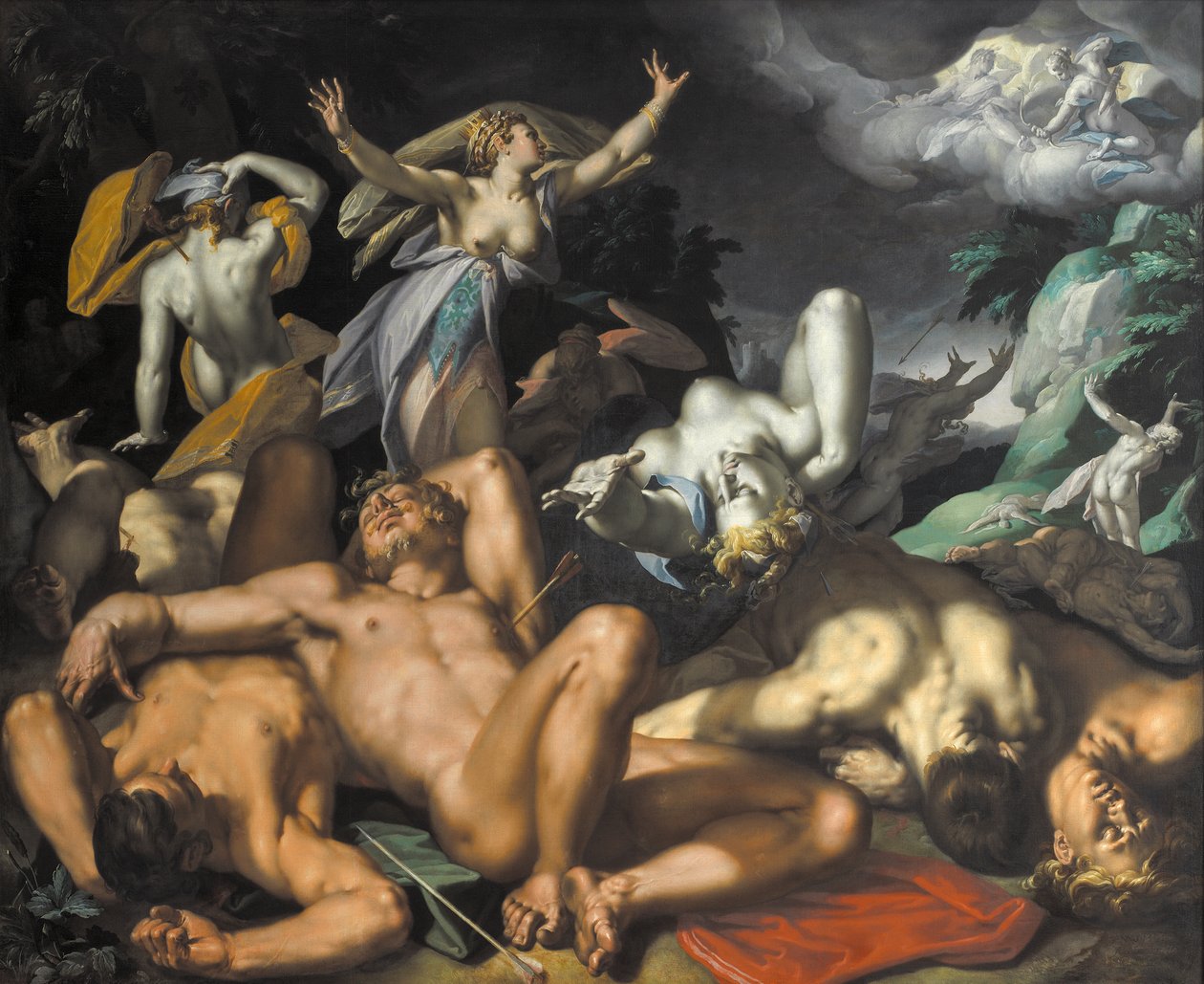 Danish : Apollo and Diana Punishing Niobe by Killing her Children Apollo and Diana Punishing Niobe by Killing her Children - Abraham Bloemaert