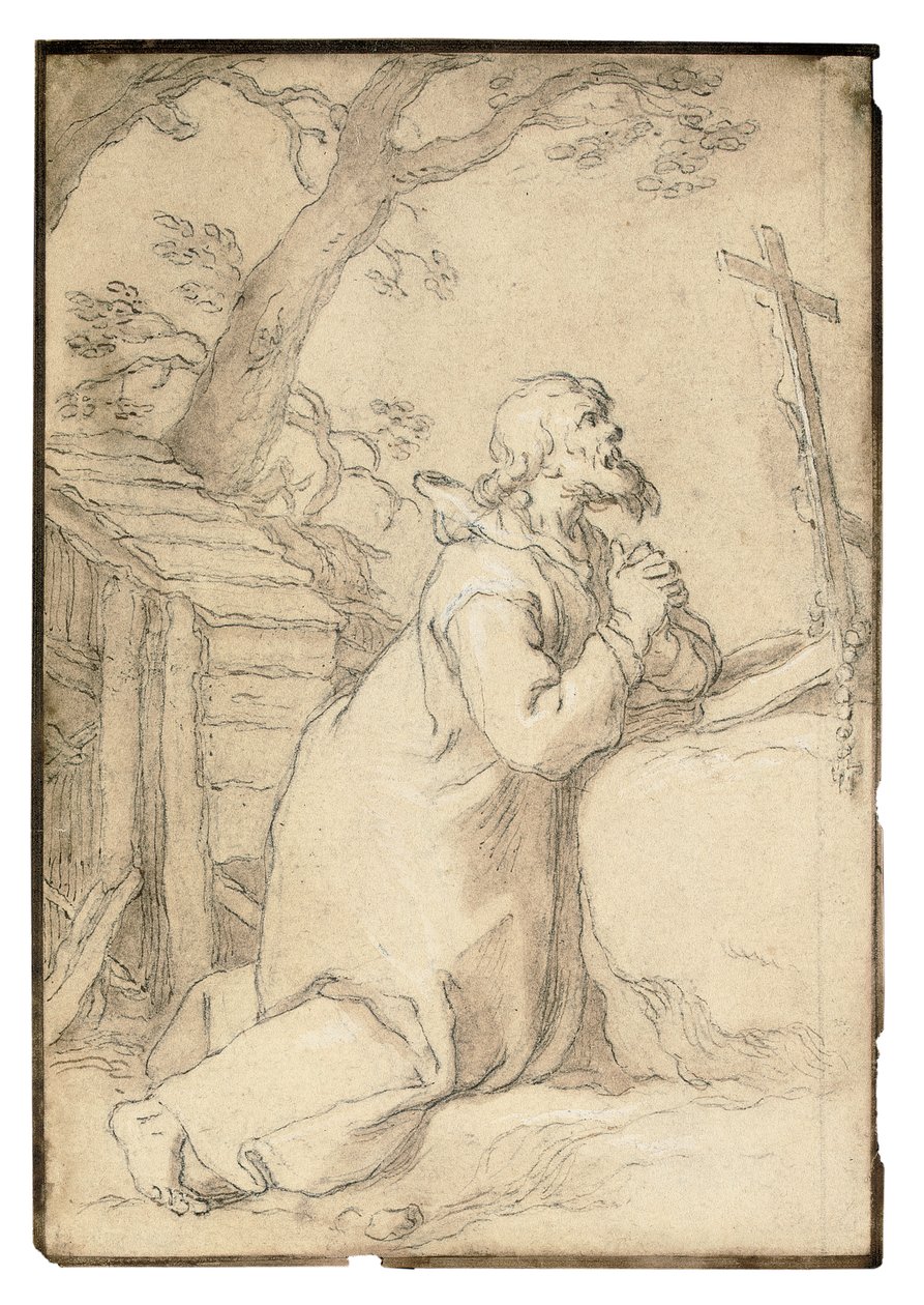 Saint Paul de Phermae priant à genoux devant un crucifix - Abraham Bloemaert